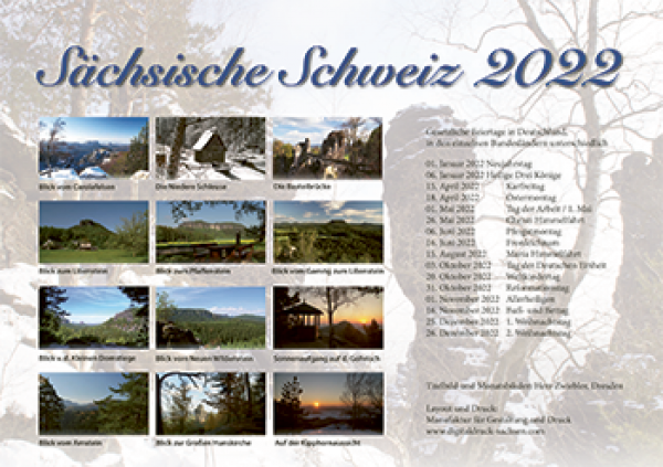 Rücken Kalender sächsische Schweiz